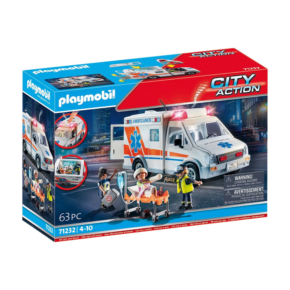 Playmobil 71232 City Action Hospital Ambulance 63Pc Set With Siren Sounds And Removable Roofs And 3 Figures