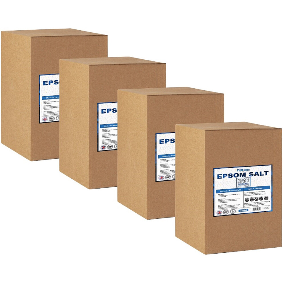 Pure Source Nutrition (4 X 25Kg) Epsom Salt Medical Grade 25Kg Box Vegan Vegetarian