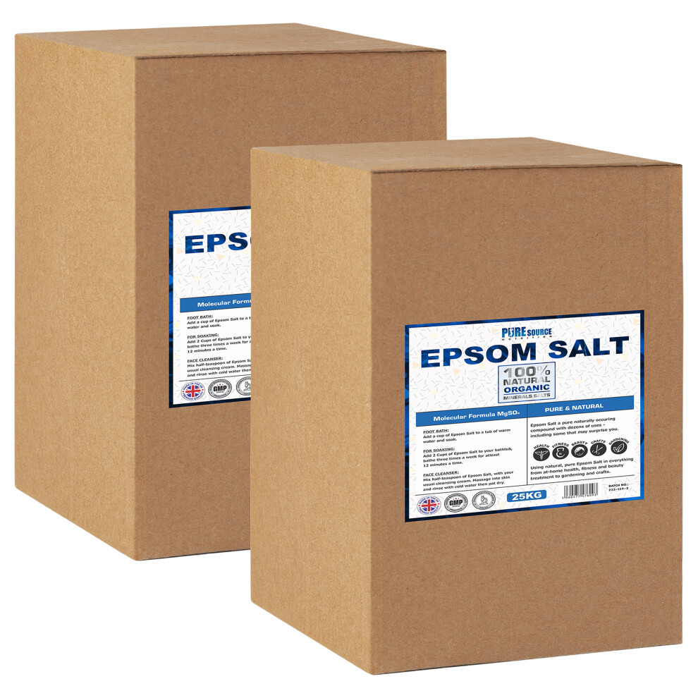 Pure Source Nutrition (2 X 25Kg) Epsom Salt Medical Grade 25Kg Box Vegan Vegetarian