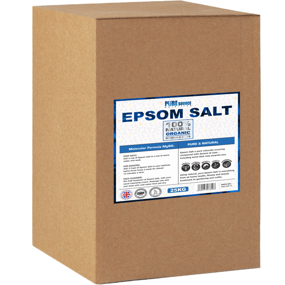 Pure Source Nutrition (25Kg) Epsom Salt Medical Grade 25Kg Box Vegan Vegetarian