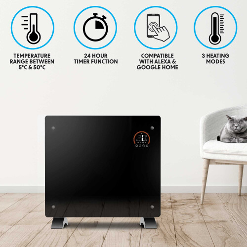 Dellonda (1000W, Black) Baridi, Glass Panel Heater, Wi-Fi Enabled Control 2