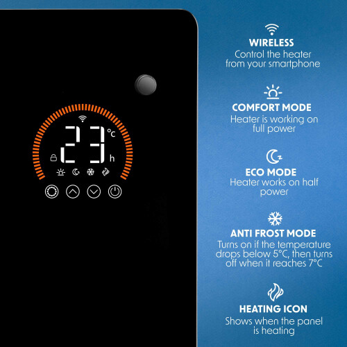 Dellonda (2000W, Black) Baridi, Glass Panel Heater, Wi-Fi Enabled Control 2