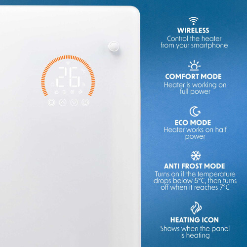 Dellonda (1500W, White) Baridi, Glass Panel Heater, Wi-Fi Enabled Control 2