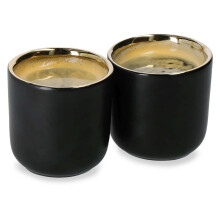 Ceramic Espresso Coffee Cups Set Of 2 Matte Black & Gold Handleless Mugs 70ml