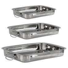 GEEZY 3-Piece Stainless Steel Roasting Trays Set – Oven & Dishwasher Safe, Movable Handles, Different-Sized Trays