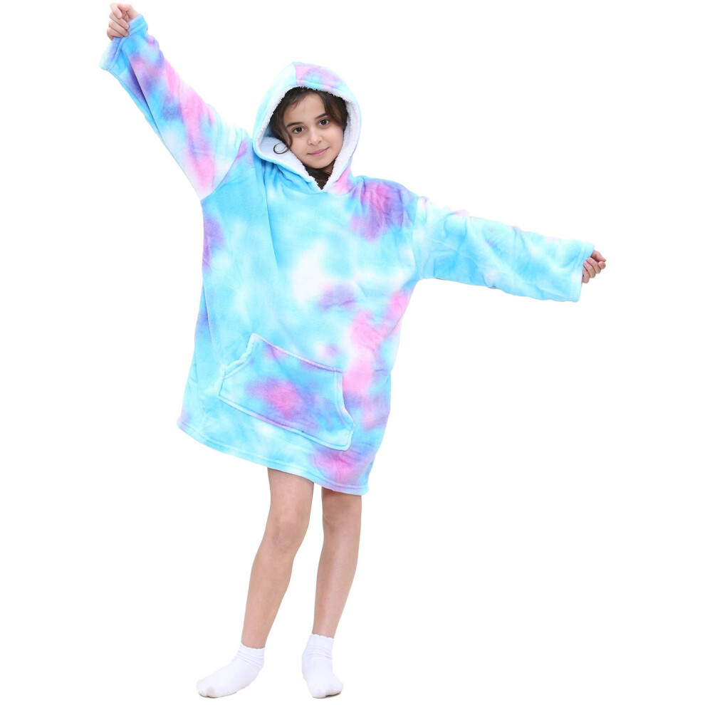 A2zkids Girls Oversized Hoodie Tie Dye Snuggle Blanket Blue