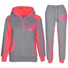 (9-10 Years, Grey & Neon Pink) Girls Grey & Pink A2Z NY Deluxe Stars Tracksuit