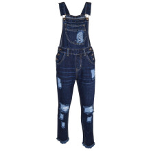 (5-6 Years, Dark Blue) Girls Denim Dungaree Full Length Ripped Jeans