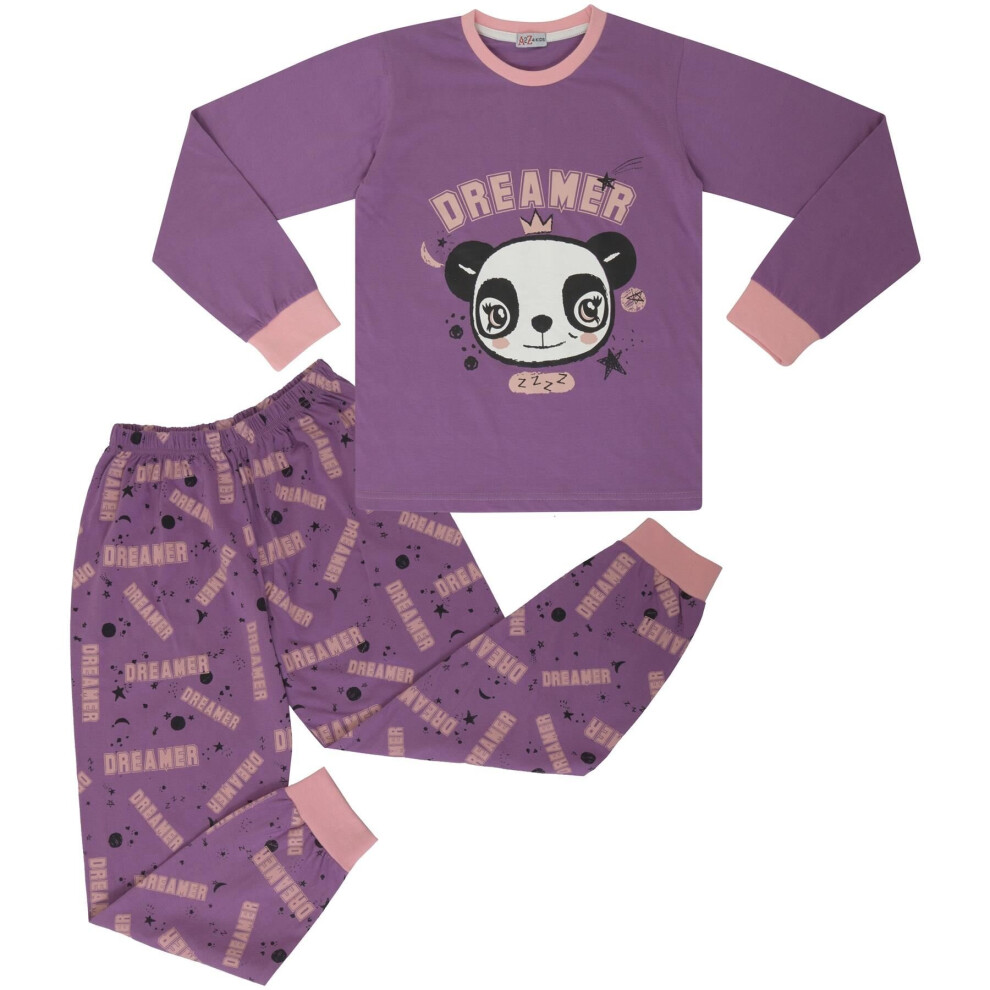 (7-8 Years, Lilac) Girls Lilac Panda Animal Dreamer Print Pyjamas