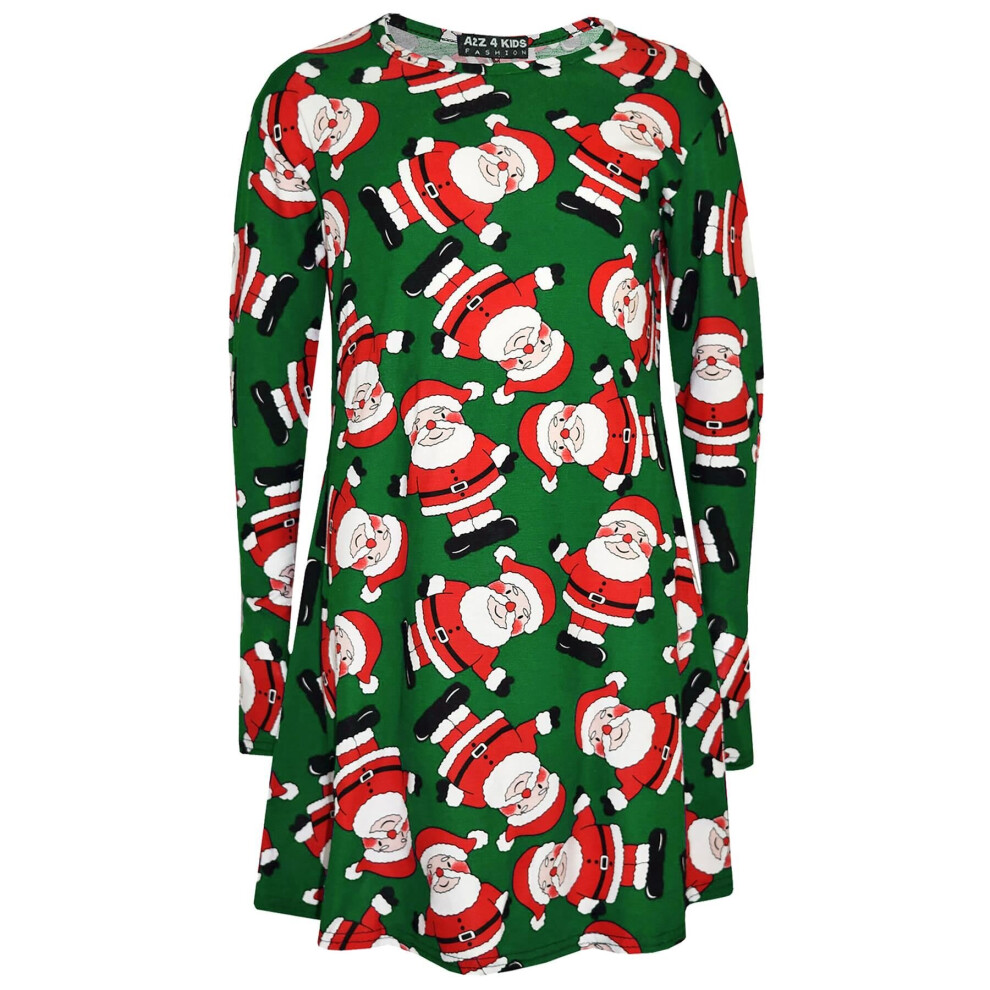 (5-6 Years, Santa Green) Girls Christmas Santa Fashion Dresses