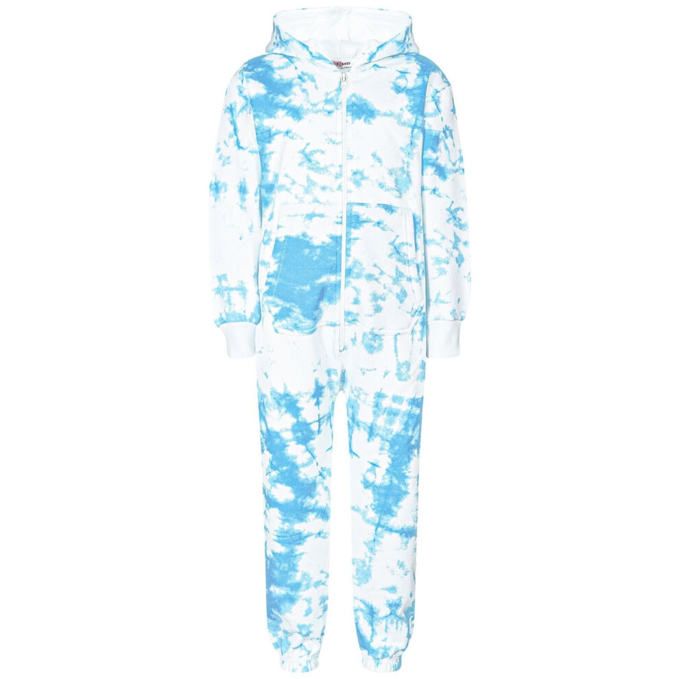 (7-8 Years, Tie Dye Blue) Girls Boys Onesie Super Soft Pyjamas Jumpsuit