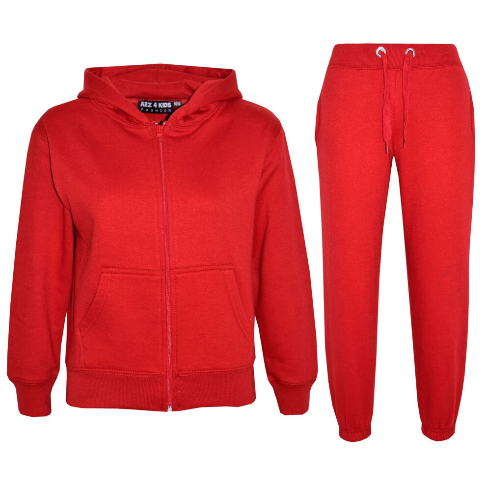 (7-8 Years, Red) Unisex Plain Hoodie with Joggers Jogging Sweatpant