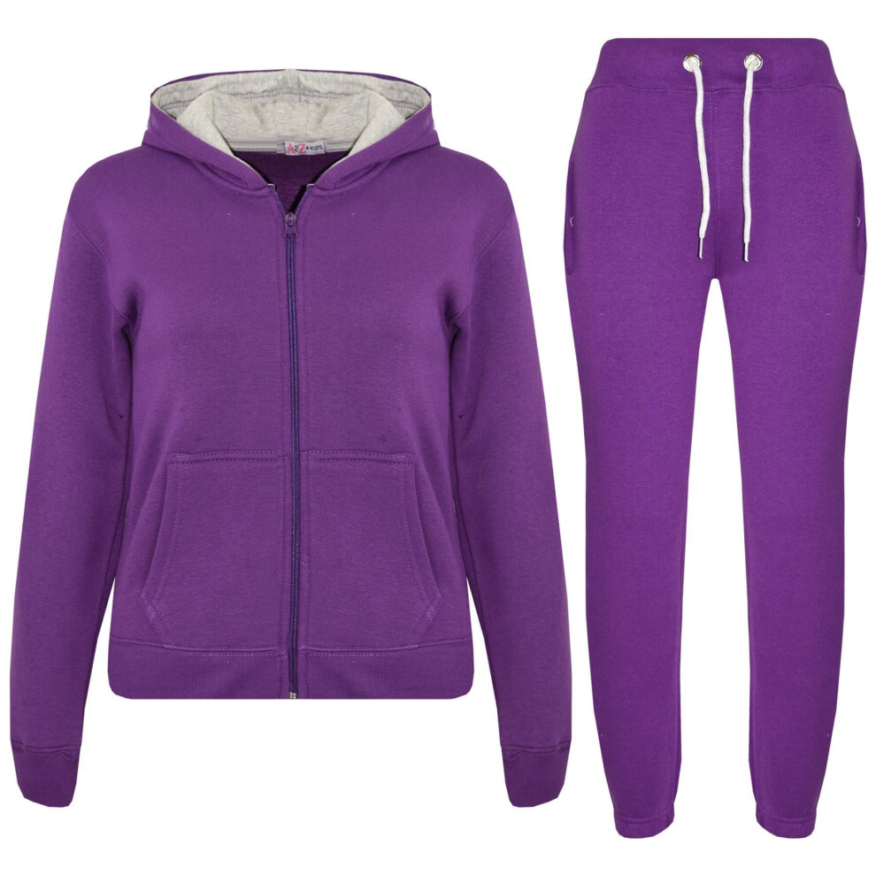 (13 Years, Purple & Grey) Unisex Plain Tracksuit Contrast Hoodie Joggers