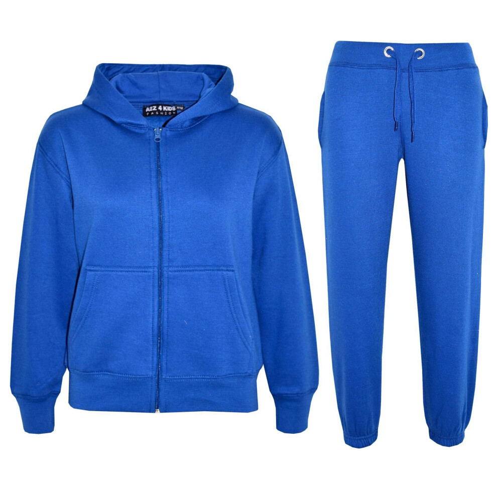 (9-10 Years, Royal Blue) Unisex Plain Hoodie with Joggers Jogging Sweatpant