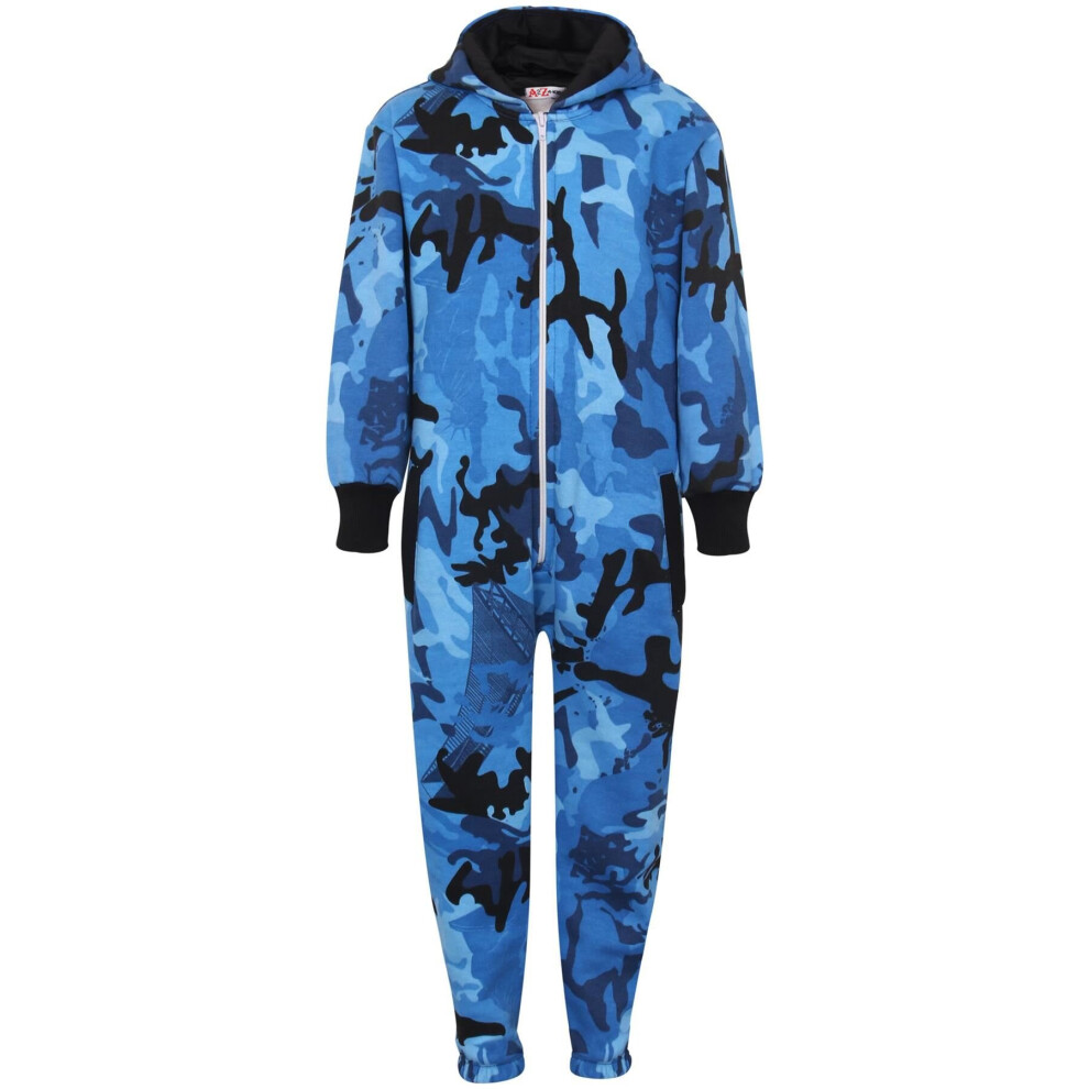 (9-10 Years, Camo Blue) Girls Boys Onesie Super Soft Pyjamas Jumpsuit