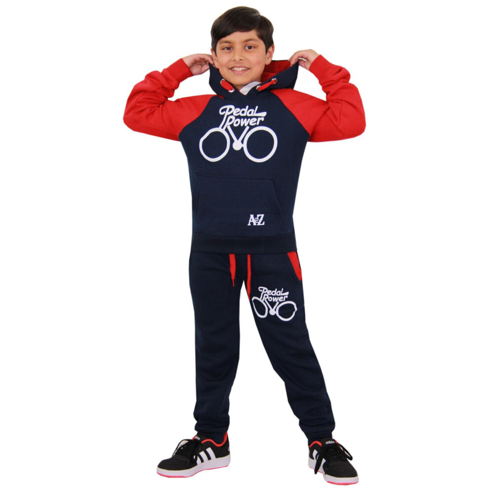 (9-10 Years, Navy & Red) Boys Girls Pedal Power Jogging Suit Tracksuit