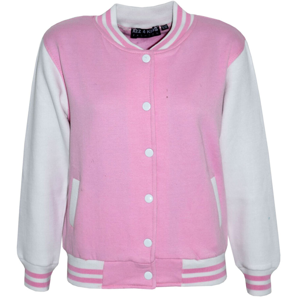 A2zkids (13 Years, Baby Pink) Unisex Baseball Contrast Jacket Varsity Style Coat