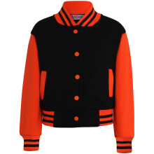 (11-12 Years, Black & Neon Orange) Unisex Baseball Contrast Jacket Varsity Style Coat