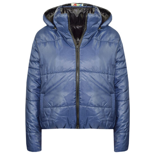 (7-8 Years, Navy Blue) Girls Reversible Hooded Padded Puffer Jacket Coat