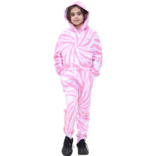 (11-12 Years, 320 Tie Dye Pink) Girls Tie Dye Gym Cropped Hoodie Tracksuit