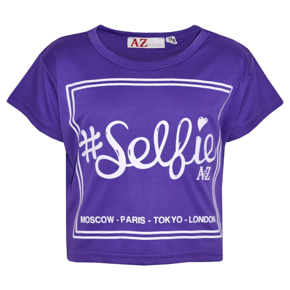 A2zkids (9-10 Years, Purple) Girls #Selfie Print Stylish Fahsion Crop Top