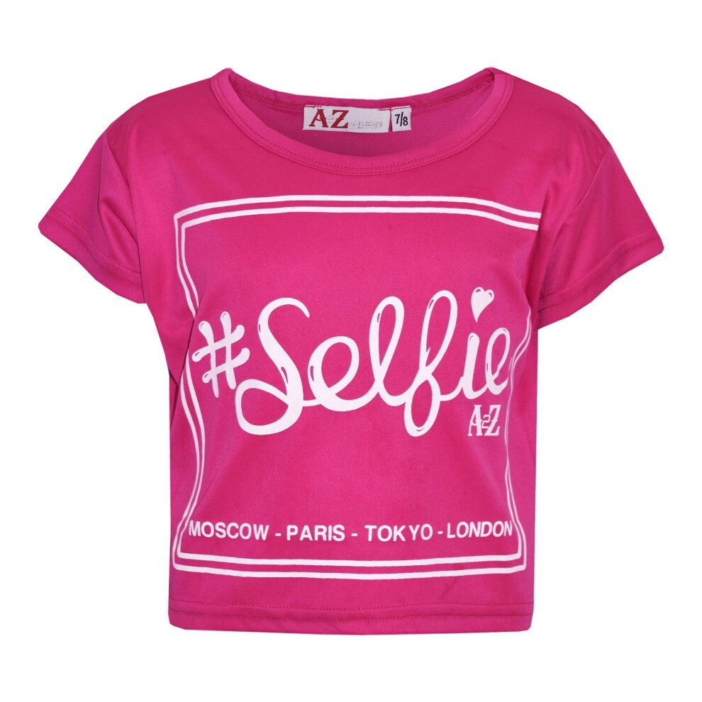 (11-12 Years, Pink) Girls #Selfie Print Stylish Fahsion Crop Top