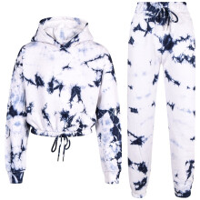 (5-6 Years, Navy Blue) Girls Tie Dye Navy Gym Cropped Hoodie Tracksuit