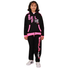 (9-10 Years, Black & Neon Pink) Girls #Selfie Neon Pink Hoodie Bottom Tracksuit