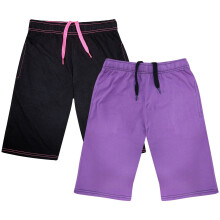 (7-8 Years, Black/Lilac 2 Pack) Girls Casual Summer Chino Shorts Knee Length