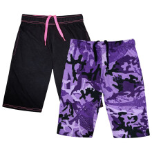 (5-6 Years, Black/Camo Purple 2 Pack) Girls Casual Summer Chino Shorts Knee Length