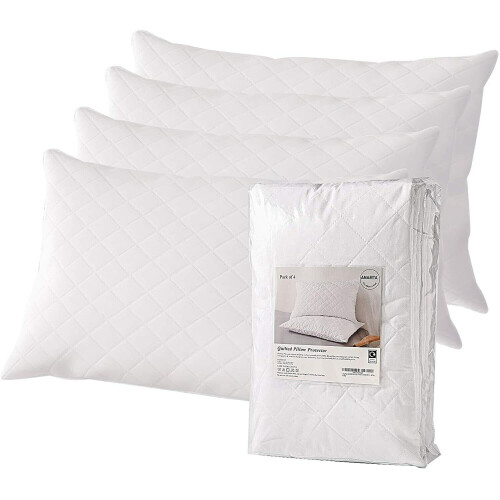 Pillow Protectors 4 Pack Quilted Microfiber Covers - Ultra Soft