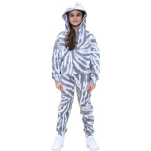 (7-8 Years, Black) Girls Tie Dye Black Gym Cropped Hoodie Tracksuit