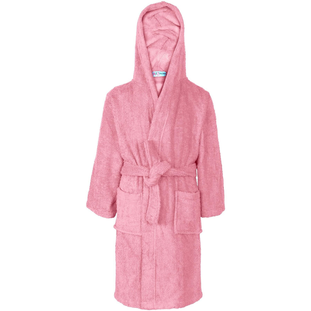 (9-10 Years, Baby Pink) Unisex Terry Towel Poncho Bathrobe Dressing Gown