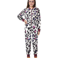 (5-6 Years, Whte) Kids Girls Cotton Onesie Leopard Print Pyjamas