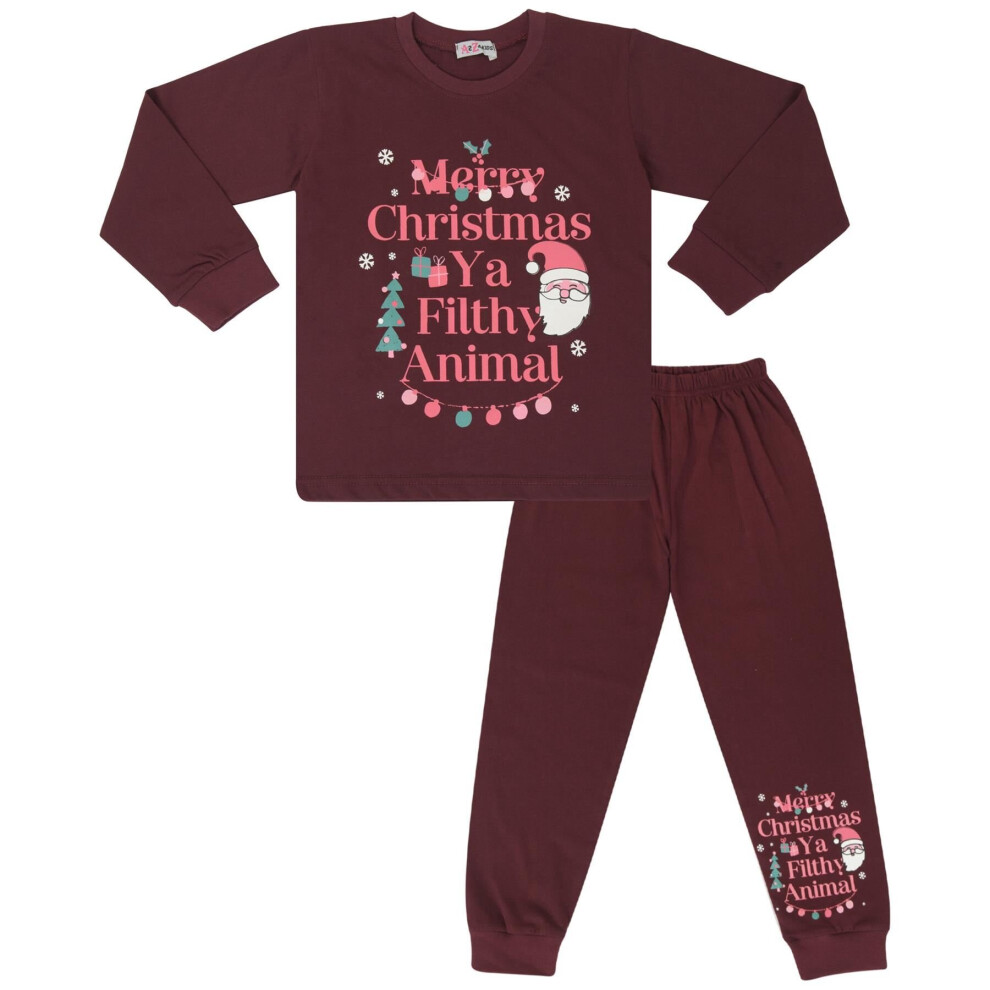A2zkids (11-12 Years, Wine) Girls Pyjamas Navy Blue Ya Filthy Animal Xmas Set Red