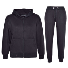 (9-10 Years, Black) Unisex Plain Hoodie with Joggers Jogging Sweatpant