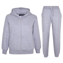 (7-8 Years, Grey) Unisex Plain Hoodie with Joggers Jogging Sweatpant
