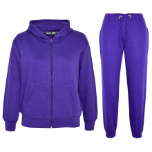(7-8 Years, Purple) Unisex Plain Hoodie with Joggers Jogging Sweatpant