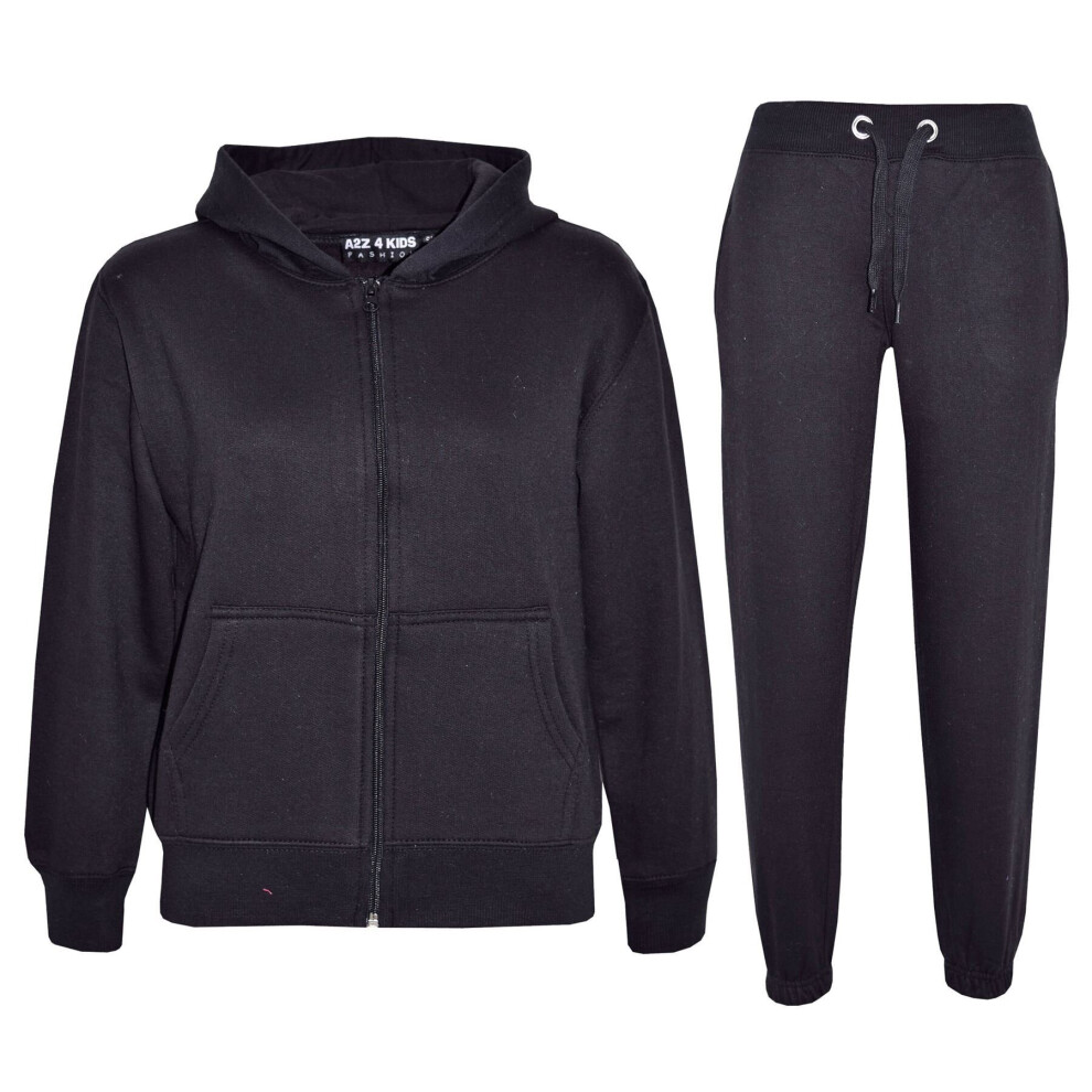 (13 Years, Black) Unisex Plain Hoodie with Joggers Jogging Sweatpant