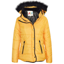 (3-4 Years, Mustard) Girls Puffer Quilted Faux Fur Mustard Hooded Coat