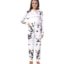 (5-6 Years, Tie Dye Black) Kids Girls Cotton Onesie Leopard Print Pyjamas