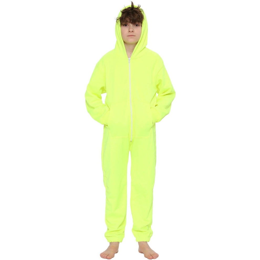 (13 Years, Neon Green) Girls Boys Onesie Super Soft Pyjamas Jumpsuit