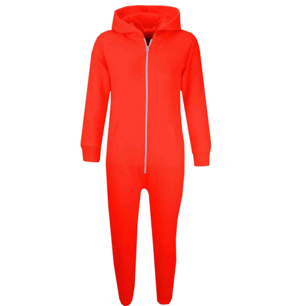 (9-10 Years, Neon Orange) Girls Boys Onesie Super Soft Pyjamas Jumpsuit