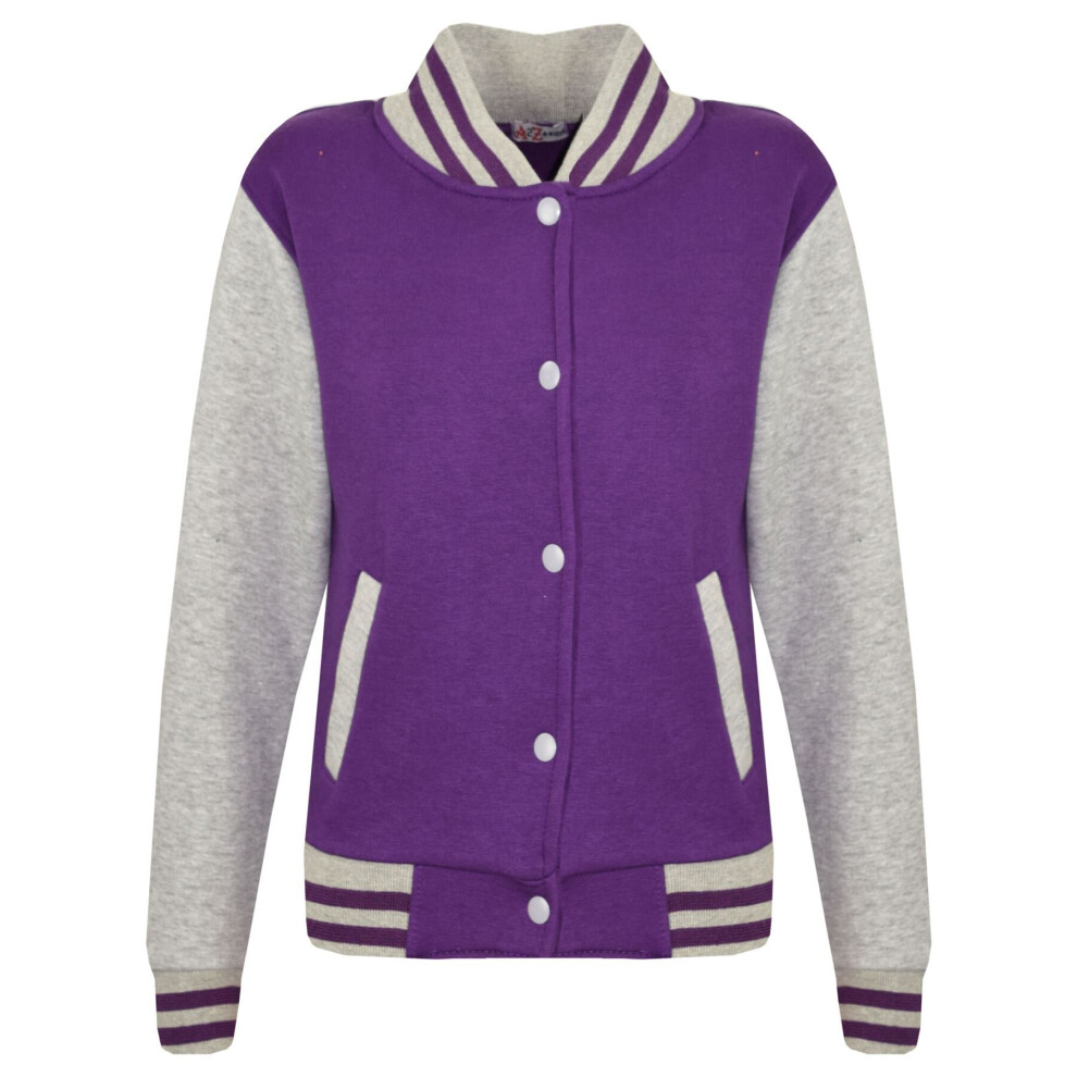 A2zkids (9-10 Years, Purple & Grey) Unisex Baseball Contrast Jacket Varsity Style Coat