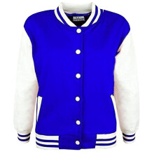 (11-12 Years, Royal Blue) Unisex Baseball Contrast Jacket Varsity Style Coat