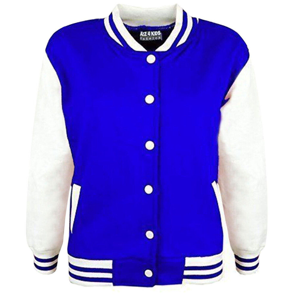 A2zkids (11-12 Years, Royal Blue) Unisex Baseball Contrast Jacket Varsity Style Coat