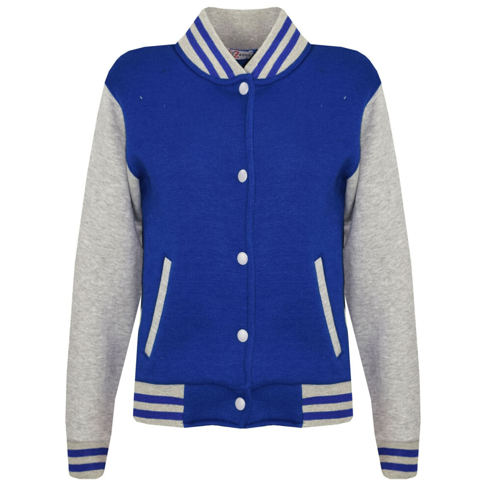 A2zkids (13 Years, Royal Blue & Grey) Unisex Baseball Contrast Jacket Varsity Style Coat