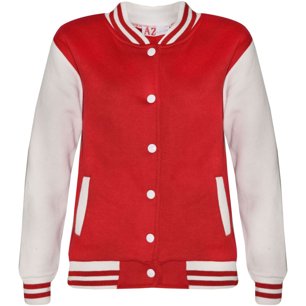 A2zkids (11-12 Years, Red) Unisex Baseball Contrast Jacket Varsity Style Coat