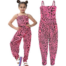 (13 Years, Neon Pink) Kids Girls Jumpsuit Leopard Print Trendy Jumpsuits