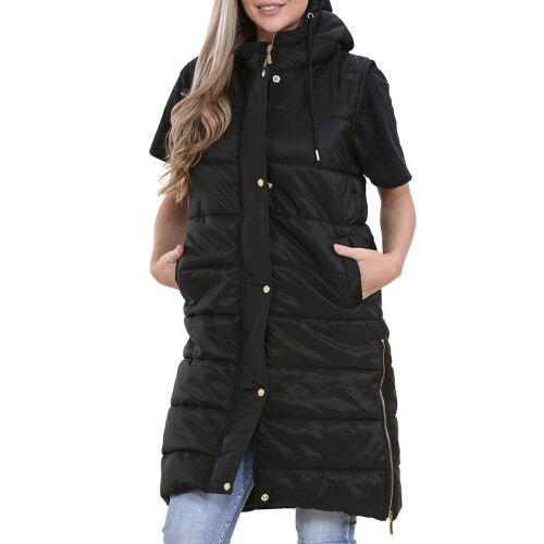 (XL, Black) Ladies Oversized Gilet Long Line Style Jacket
